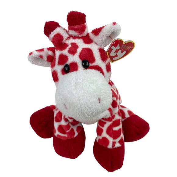 Ty Pluffies Kisser Giraffe Red White 9" Beanie Stuffed Animal 2007 w/Tags - Picture 2 of 12